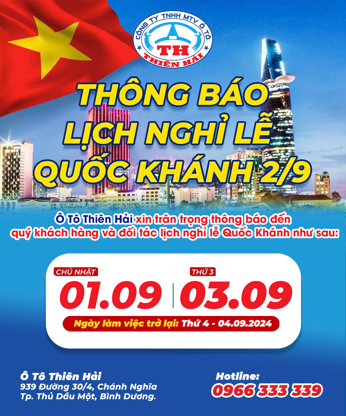 NGHỈ LỄ QUỐC KHÁNH 02/09/2024